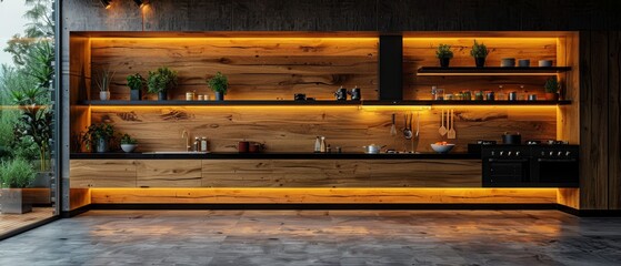 Poster - 3D rendering of a minimalist kitchen.
