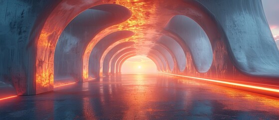 Poster - Render of abstract futuristic architecture on concrete...