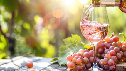 Cool pink rose wine is poured into a glass. Ai generated