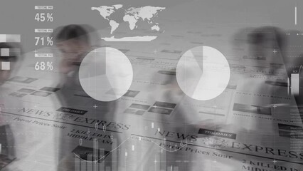 Poster - Animation of data processing and diagrams over business people walking