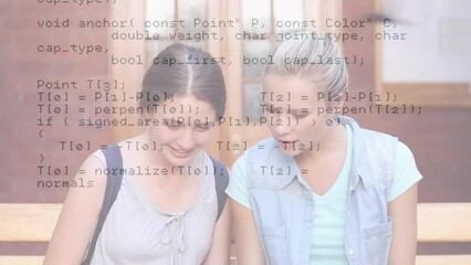 Poster - Animation of data processing over caucasian female friends smiling