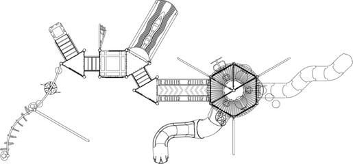 Wall Mural - Vector sketch illustration of design of children's playground toys for playing in the field seen from above