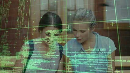 Poster - Animation of data processing over caucasian female friends smiling