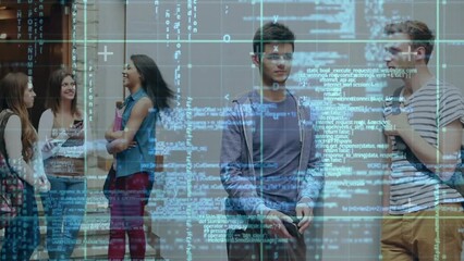 Poster - Animation of data processing over caucasian students talking