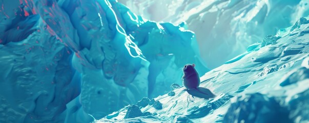 Wall Mural - a hamster astronaut navigating uranus ice fields highlighting the eerie light and shadows