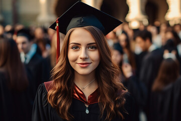 Excited youth graduating from college university school wearing tassel hat prom day Generative AI pic