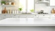 Modern empty white marble table for product display with kitchen room interior background