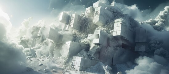 Poster - A massive accumulation of cubes defying gravity and hovering in the air, creating a surreal and impressive sight.