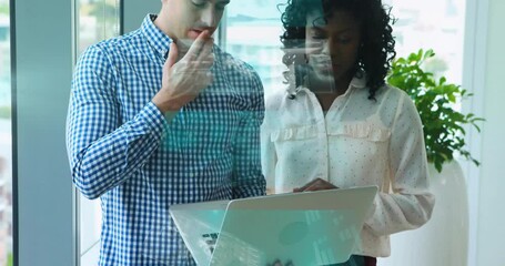 Poster - Animation of data processing over diverse business people discussing work
