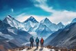 © inthasone - Mount Everest of men, hiker on mountains with Climbing sport.
