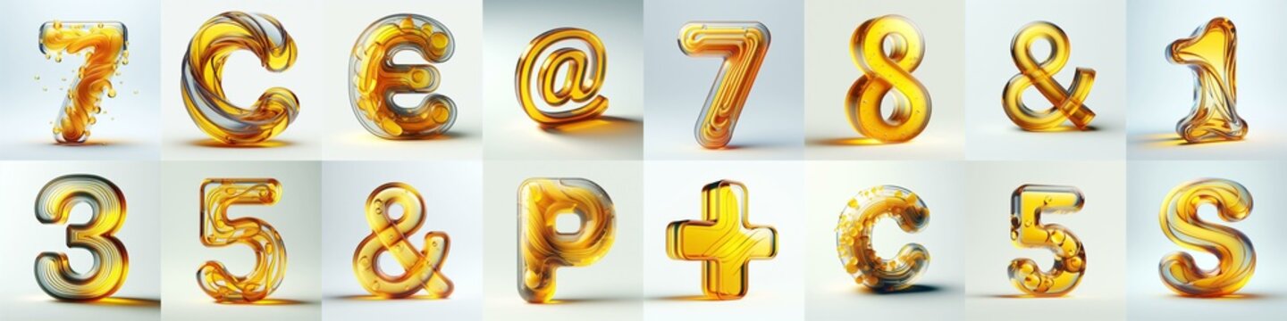 Yellow glass 3D Lettering Typeface. AI generated illustration
