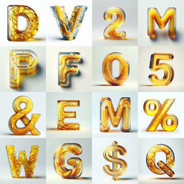 Yellow glass 3D Lettering Typeface. AI generated illustration