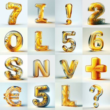 Yellow glass 3D Lettering Typeface. AI generated illustration