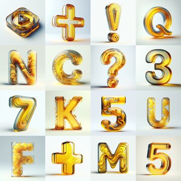 Yellow glass 3D Lettering Typeface. AI generated illustration