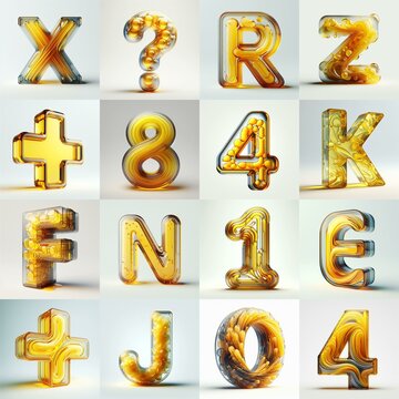 Yellow glass 3D Lettering Typeface. AI generated illustration