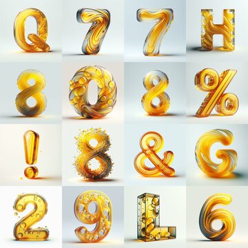 Yellow glass 3D Lettering Typeface. AI generated illustration