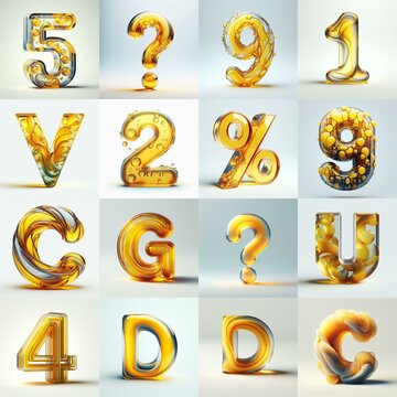 Yellow glass 3D Lettering Typeface. AI generated illustration