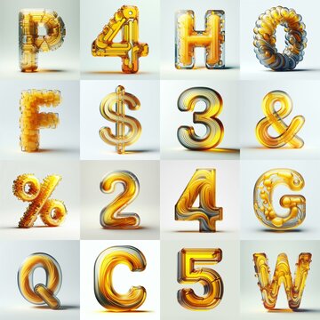 Yellow glass 3D Lettering Typeface. AI generated illustration