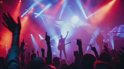 Wall Mural - Images capturing energetic performances on stage, with musicians, singers, and bands entertaining enthusiastic crowds of concert-goers