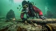 A team of divers carefully photograph and document artifacts found on underwater treasure hunt building a digital archive of discoveries and uncovering forgotten