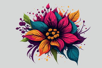 Wall Mural - Ornate colorful rose and splashes in watercolor style. Abstract vector illustration.