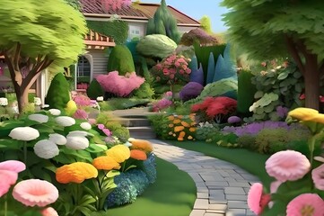  garden with flowers. Generated AI