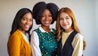 portrait of beautiful young women of different races and nationalities, stylish girls, friends 
