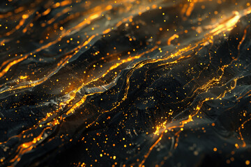 Poster - Abstract background with reflections and caustics. Black and gold. Futuristic background image. Created with Generative AI technology.