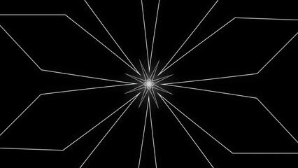 Poster - Geometric floral pattern with flashing movements. Animation. Cyber pattern with geometric lines on black background. Moving geometric pattern with hypnotic effect on black background