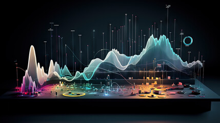 Aufkleber - Colorful graph and chart with mountain shaped bars.