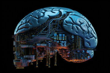 Poster - Artificial intelligence science concept with technological AI brain on the circuit board.