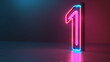 number one glowing neon sign with copy space