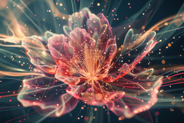 Leinwandbilder - A glowing pink flower with a dark background