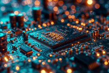 Electronic circuit board close-up. Electronic hardware technology.