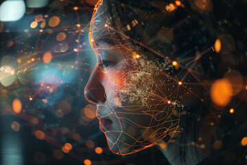 Leinwandbilder - A digital image of a woman 's face with lines and dots