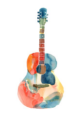 Wall Mural - hand-painted watercolor guitar colourful isolated on white background