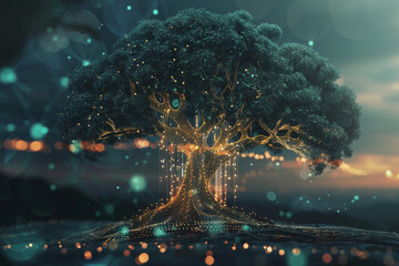 Poster - A tree with a lot of lights hanging from it