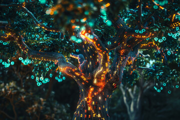 Wall Mural - A tree with a lot of lights on it