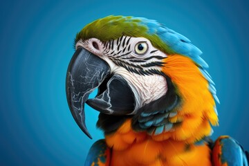 Wall Mural - Blue and yellow macaw ara parrot face portrait, closeup view