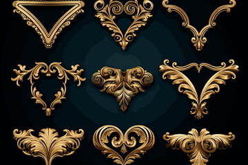 ornament with gold patina on a black background. isolated. 3d illustration