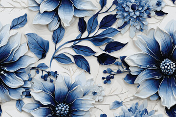 Wall Mural - Blue floral watercolor seamless pattern  cute print wet watercolor