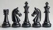 © SUPA AI STOCK - matte black all chess pieces adjacent, white background, clean,