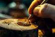 Master jeweler working on a gold ring. Jewelry, craftsmanship, handmade
