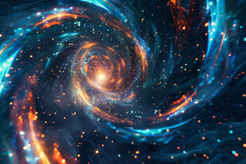 Leinwandbilder - A blue and orange swirl with a galaxy in the background