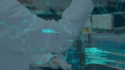 Poster - Animation of scientific data processing over male scientist in laboratory