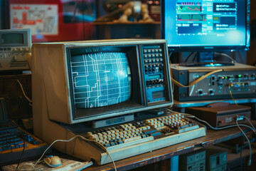 Poster - An old commodore computer sits on a desk