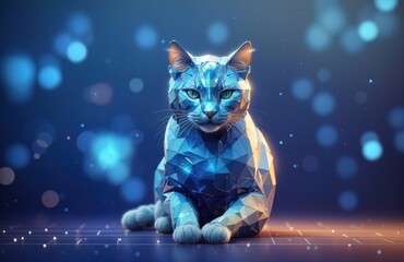  Cat Illustration of a digital wireframe polygon