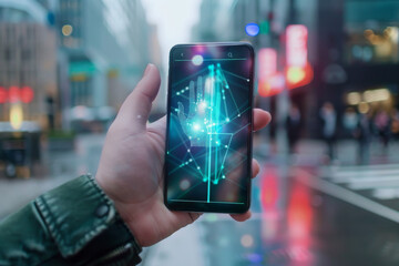 Poster - A person holding a smart phone with a hand on the screen