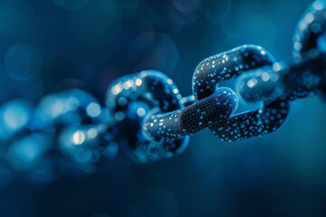 Fototapete - A close up of a chain with a blue background