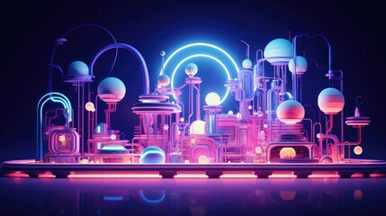 Wall Mural - A 3D rendering of a futuristic city. The city is made up of glowing neon buildings and structures, and there are no people present.